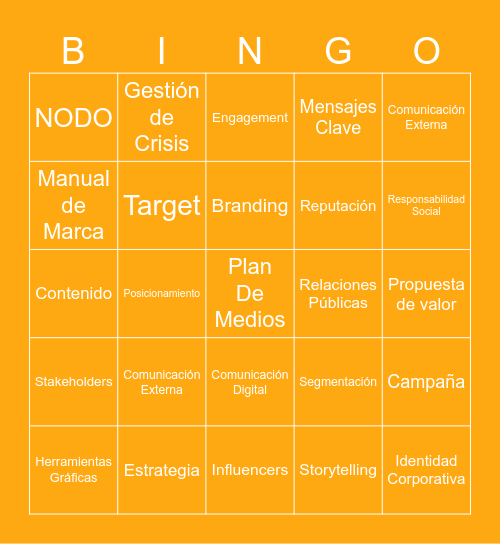 Bingo de Comunicación Corporativa Bingo Card