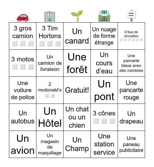 Le Bingo du VOYAGE Bingo Card