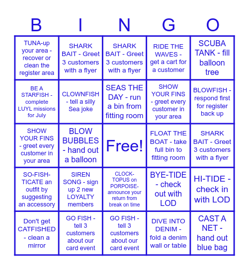 Under the Sea ON Bingo Card