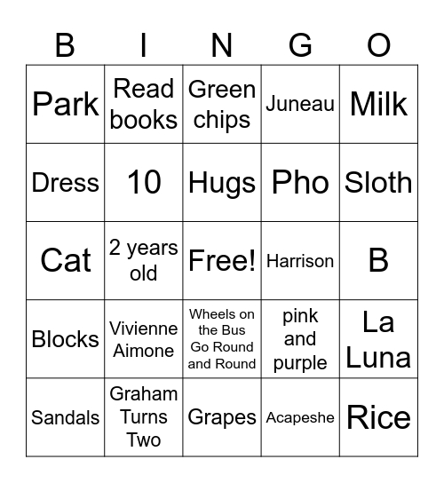 All About Vivienne Bingo Card