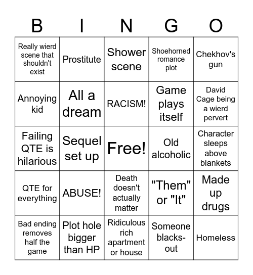 DAVID CAGE Bingo Card