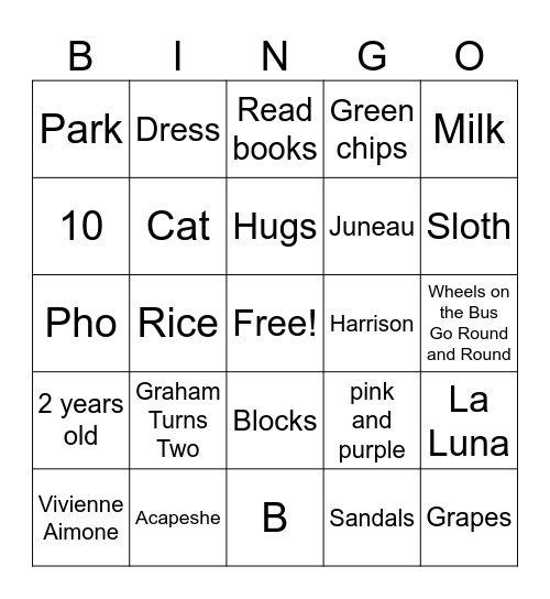 All About Vivienne Bingo Card