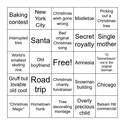 Hallmark Christmas Movie Bingo Card