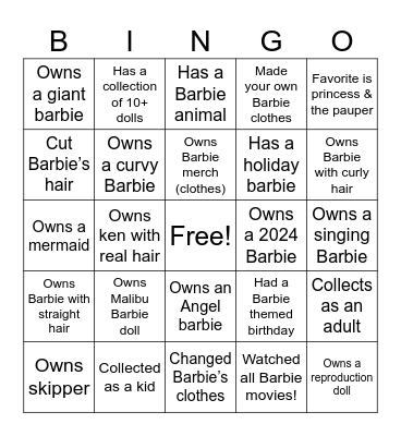Barbie Bingo Card