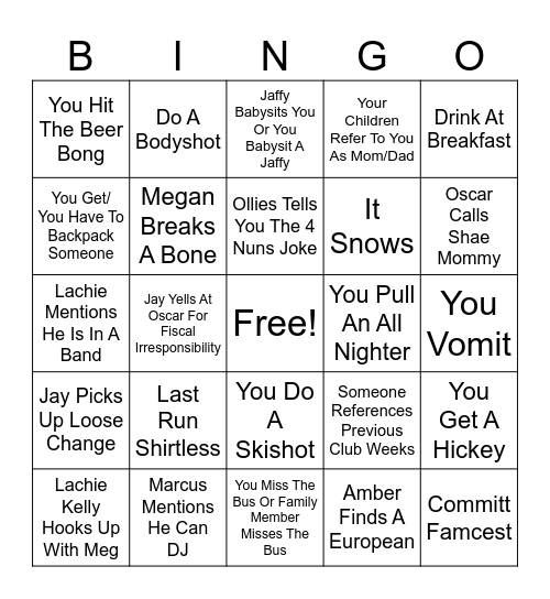 MUSC CLUB WEEK BINGO Card