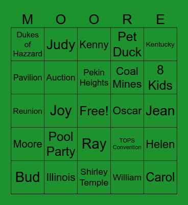 Family Reunion Bingo Card