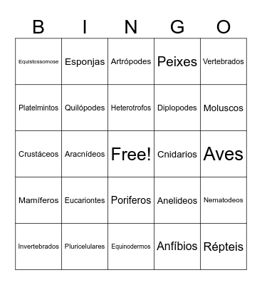 Reino Animal Bingo Card