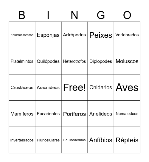 Reino Animal Bingo Card
