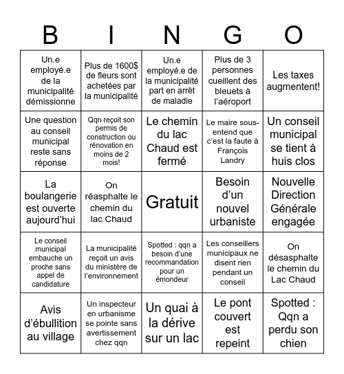 Bingo de La Macaza Bingo Card