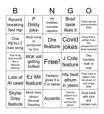 New Em Album Bingo (TDOSS) Bingo Card