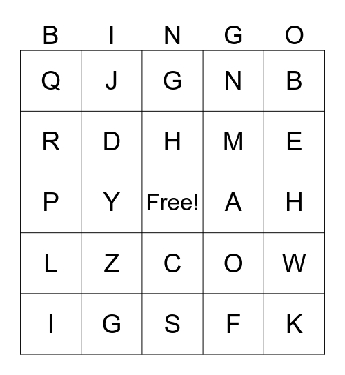 ALPHABET BINGO Card