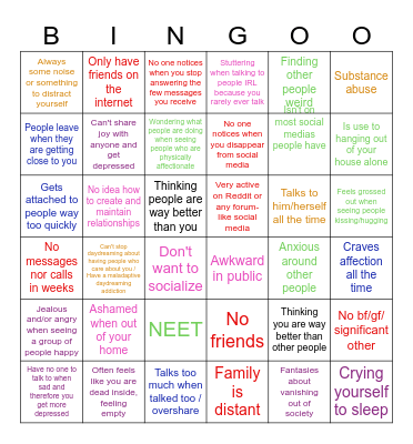 Lonely Bingo Card