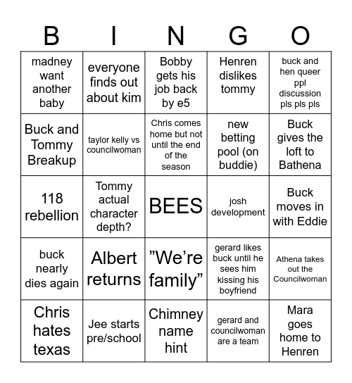 911 S8 BINGO CARD Bingo Card