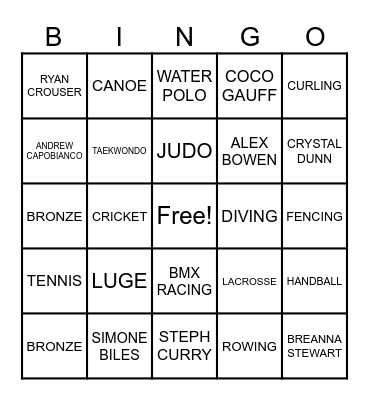 Olympic Bingo Card