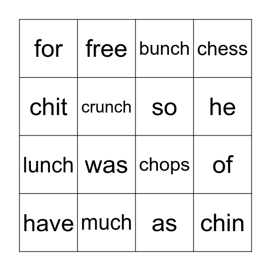 Sad Pat - 'ch' diagraph Bingo Card