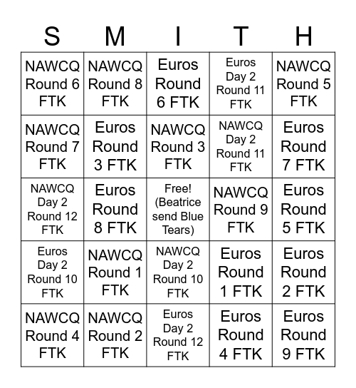 NAWCQ + Euros Format Bingo Card
