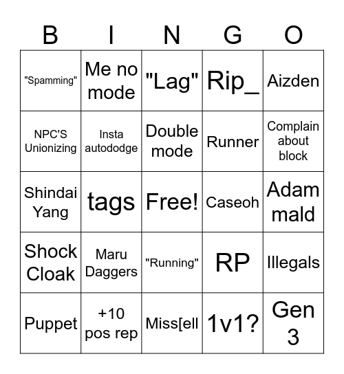 Bingo Lingo Shindo Bingo Card