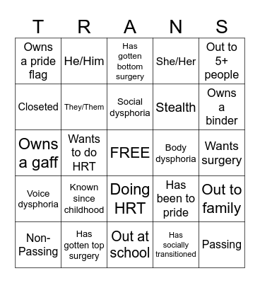 Transgender Bingo Card