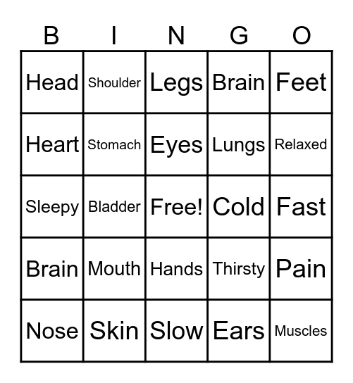 Interoception Bingo Card