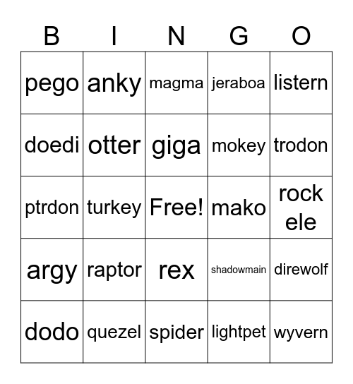 ark taming Bingo Card