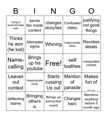 Koolant crying or somethn idk Bingo Card