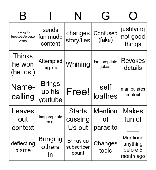 Koolant crying or somethn idk Bingo Card