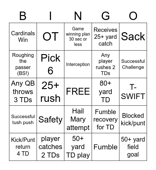 FOOTBALL Bingo Card