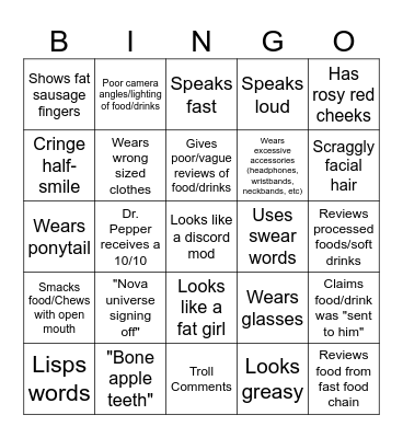 Nova Food Reviews Bingo Card