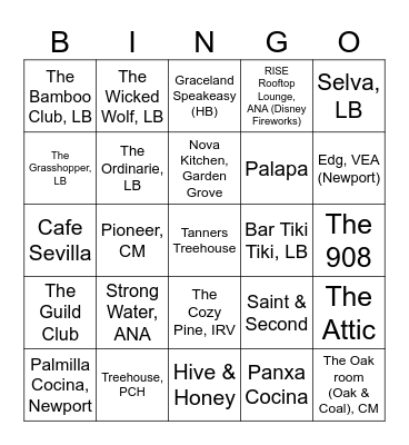 OC Bar's 1 Bingo Card