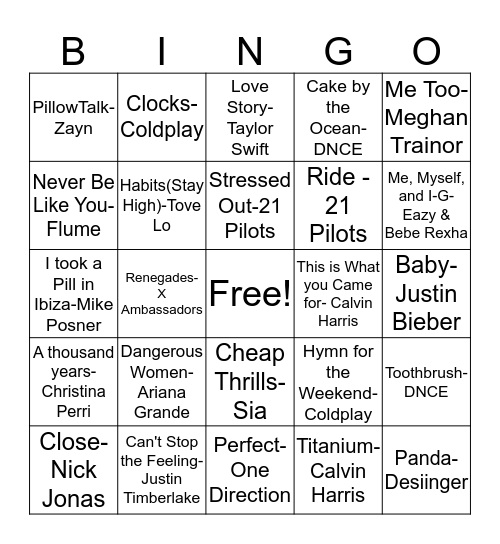 Music Bingo 1 Bingo Card