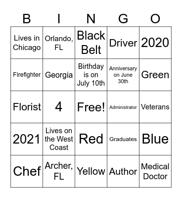 Brown/Dooling/Riley Reunion Bingo Card