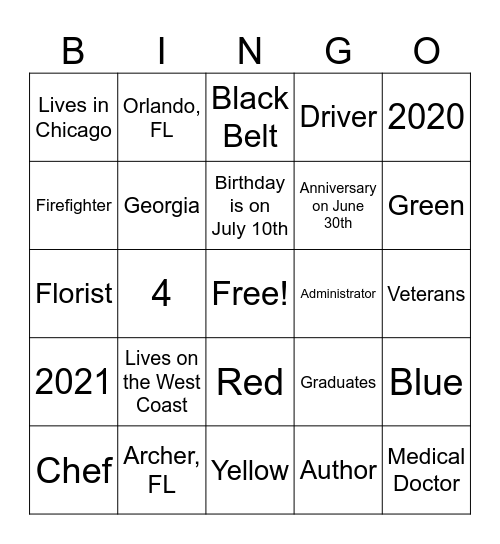 Brown/Dooling/Riley Reunion Bingo Card