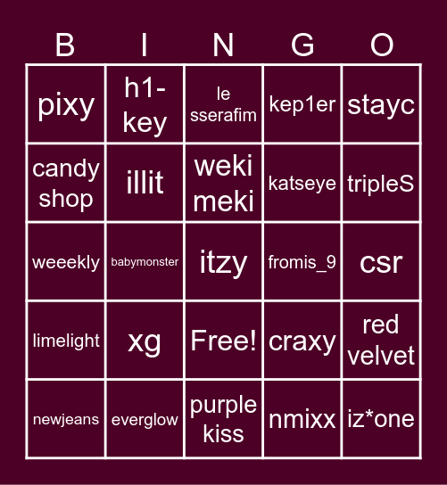 girlgroups Bingo Card