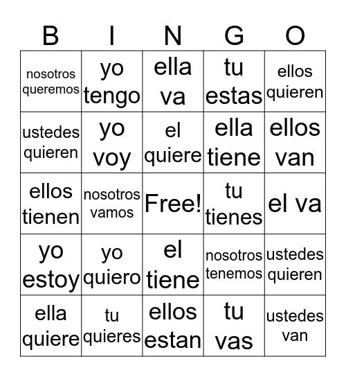 Verbios Bingo Card