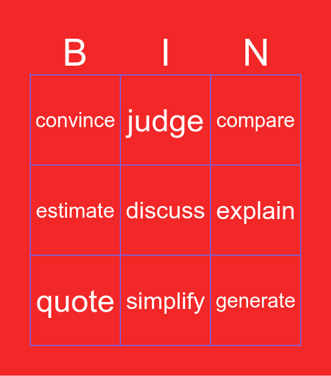 Blooms Bingo Card