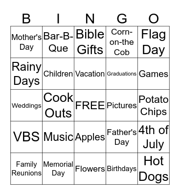Fun in the Summertime Bingo Card