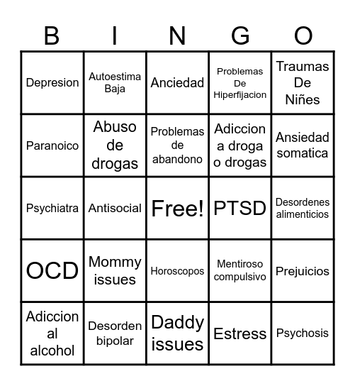 Problemas mentales Bingo Card