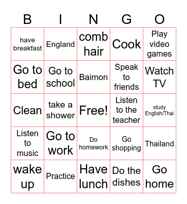 Routines Bingo Card