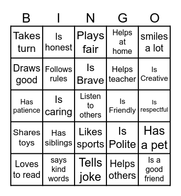 FRIENDSHIP BINGO Card