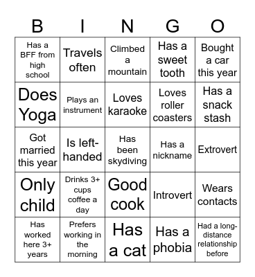 Get to Know You as An Individual Bingo Card