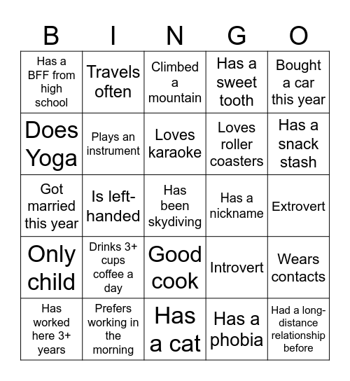 Get to Know You as An Individual Bingo Card