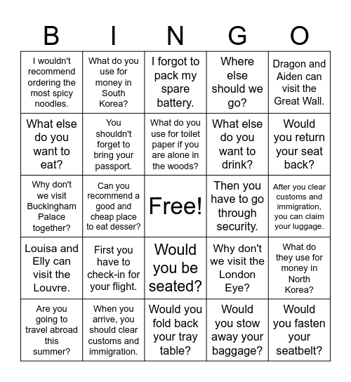 YBM Book 20 U1-10 Bingo Card