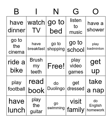 weekend activities & daily routines Bingo Card