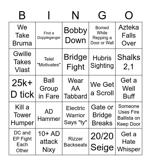 AA Cyrodiil Bingo Card