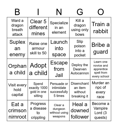 Skyrim Bingo Card