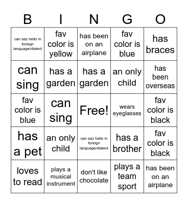 Back to School Bingo Card