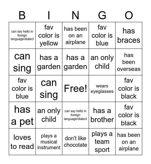 Back to School Bingo Card