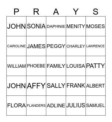 PRAY FAMILY BINGO Card