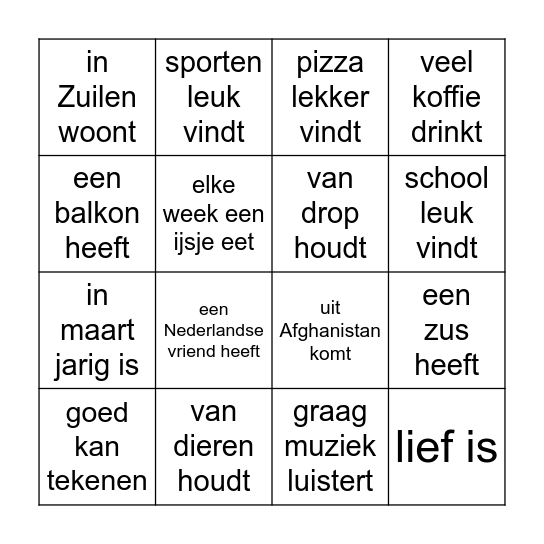 Zoek iemand die..... Bingo Card