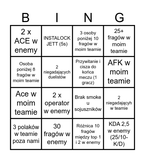 VALORANT BINGO Card